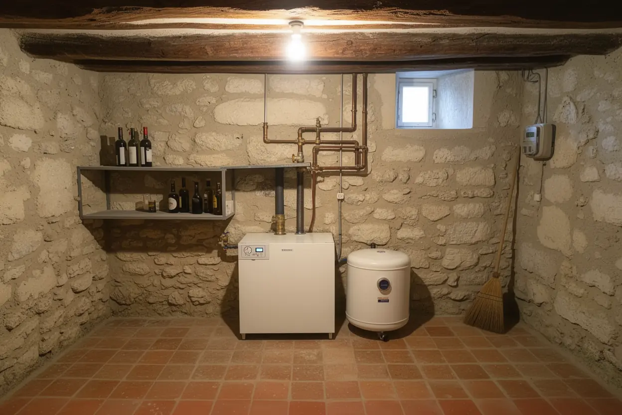 Pompe à chaleur air-eau installée dans une cour à Entraigues-sur-la-Sorgue