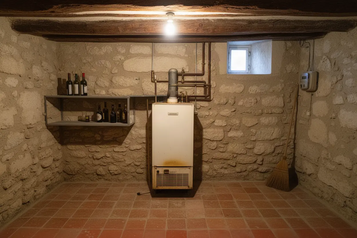 Chaudière gaz ancienne dans une maison de bourg à Entraigues-sur-la-Sorgue