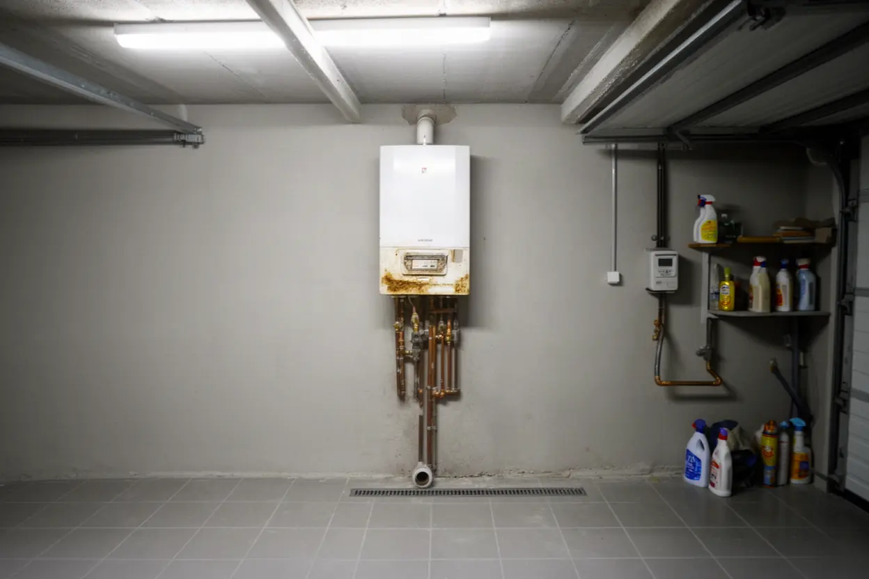 Chaudière gaz avant remplacement dans un pavillon à Courthézon
