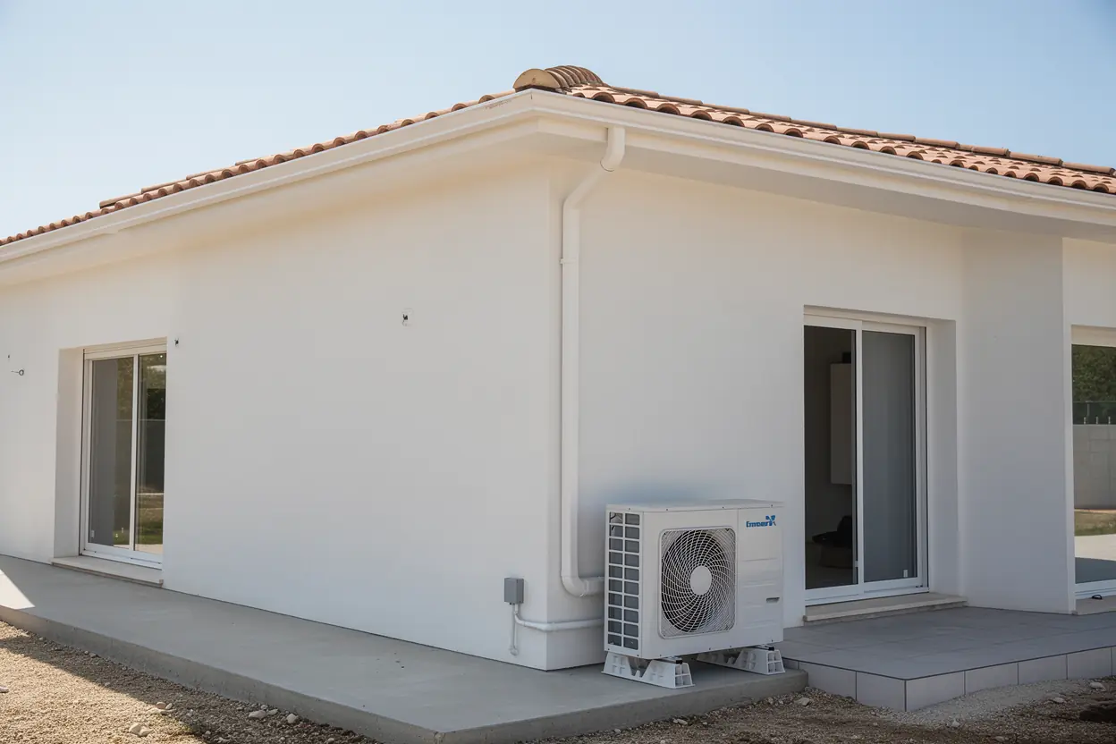 Unité extérieure de PAC air-eau sur plancher chauffant à Vedène