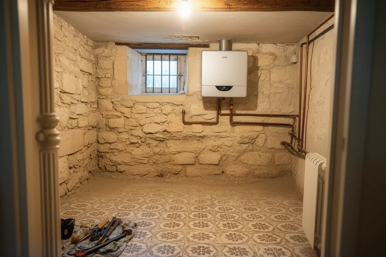 Pompe à chaleur air-eau raccordée aux radiateurs en fonte à Barbentane