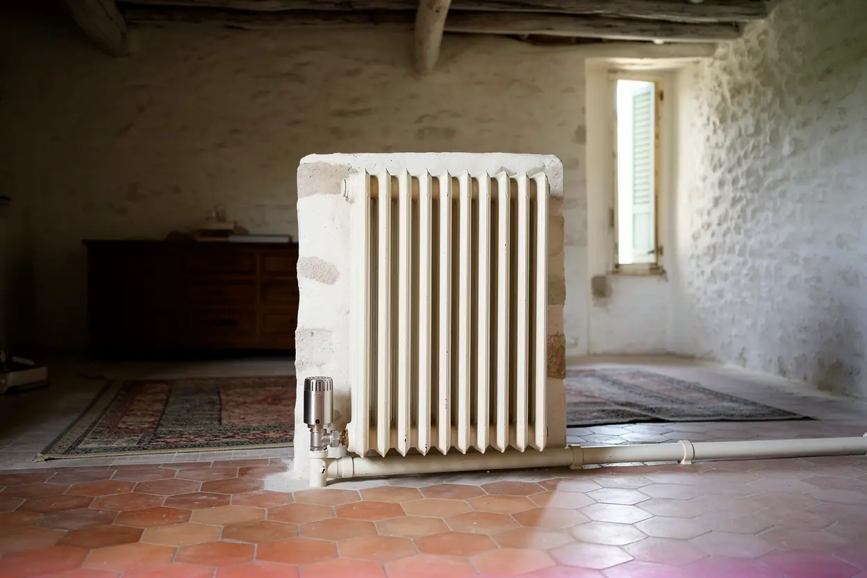 Radiateurs raccordés à la pompe à chaleur air-eau aux Angles