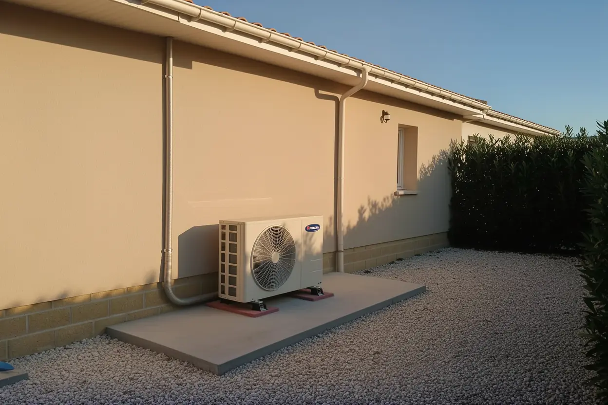Unité extérieure de pompe à chaleur air-eau installée au Pontet