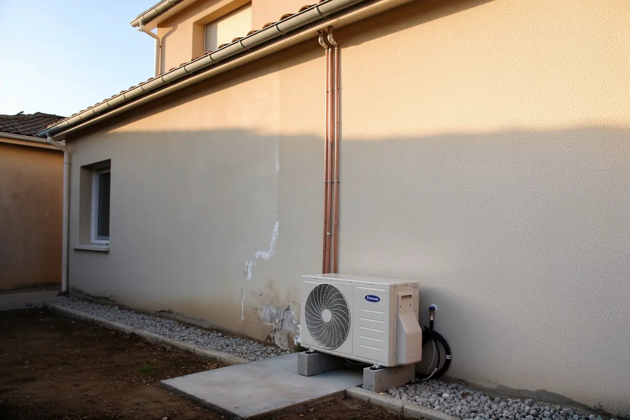 Unité extérieure de pompe à chaleur air-eau installée à Vedène